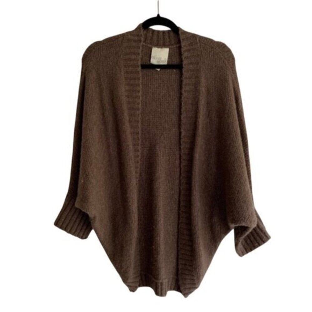 Olive & Oak Cardigan Sweater Cocoon Open front Knit Brown Small Neutral Cottage